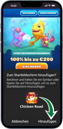 Chicken Road Shortcut auf Android zum Startbildschirm hinzufügen